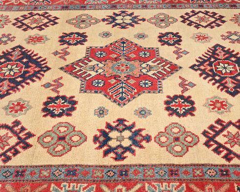 4x6 Beige Kuba Afghan Hand Knotted Wool Area Rug